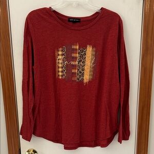 Rust Long Sleeve Top with Thankful Graphic